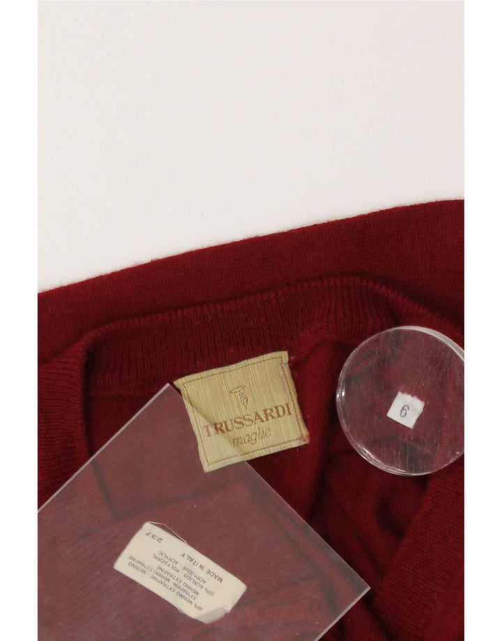 Trussardi Herren-Pullover mit V-Ausschnitt, groß, rote Merinowolle