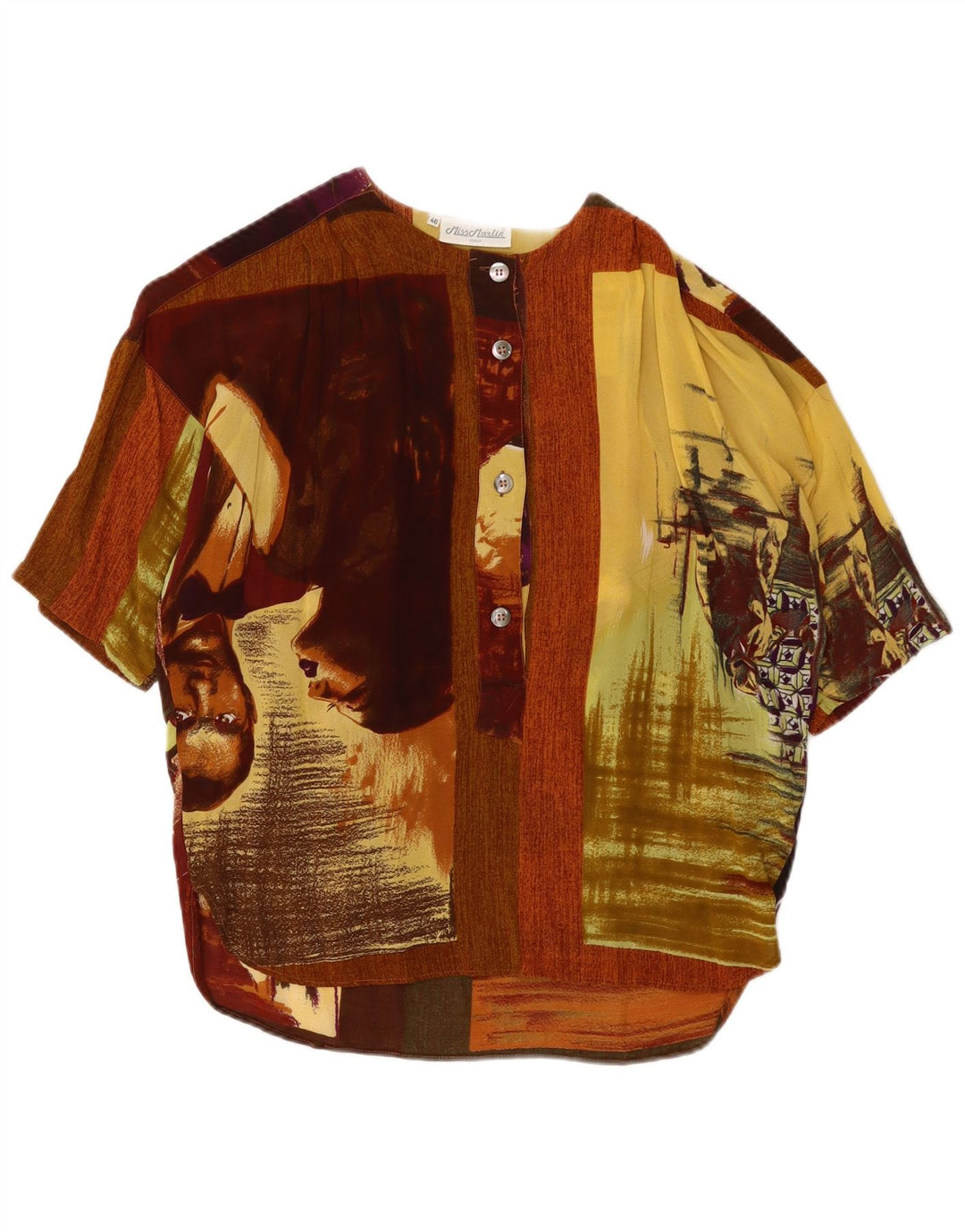 Vintage Damen-Bluse mit Grafik, Größe IT 46, groß, braun, Farbblock
