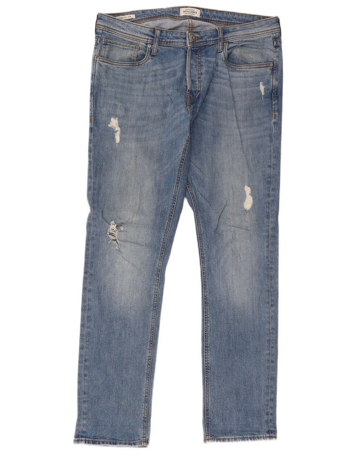 Jack & Jones Herren Tim Distressed Slim Jeans W36 L34 Blaue Baumwolle