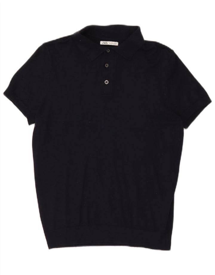 Zara Herren Poloshirt Small Marineblau Viskose