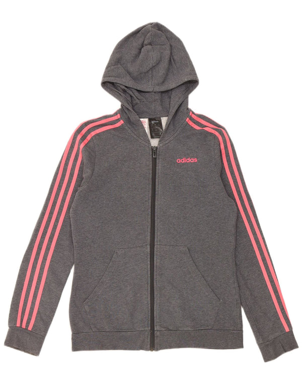 Adidas Mädchen-Kapuzenpullover mit Reißverschluss, 14–15 Jahre, grau gefleckte Baumwolle