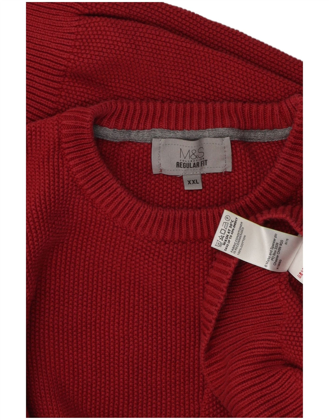 Marks & Spencer Herren-Pullover mit Rundhalsausschnitt, reguläre Passform, 2XL, rote Baumwolle