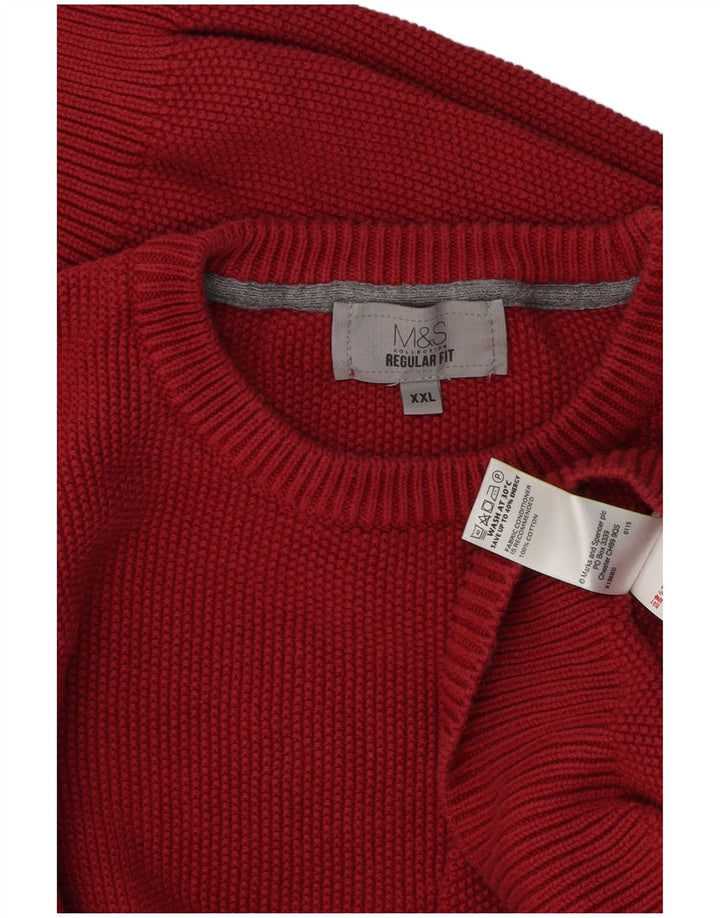Marks & Spencer Herren-Pullover mit Rundhalsausschnitt, reguläre Passform, 2XL, rote Baumwolle