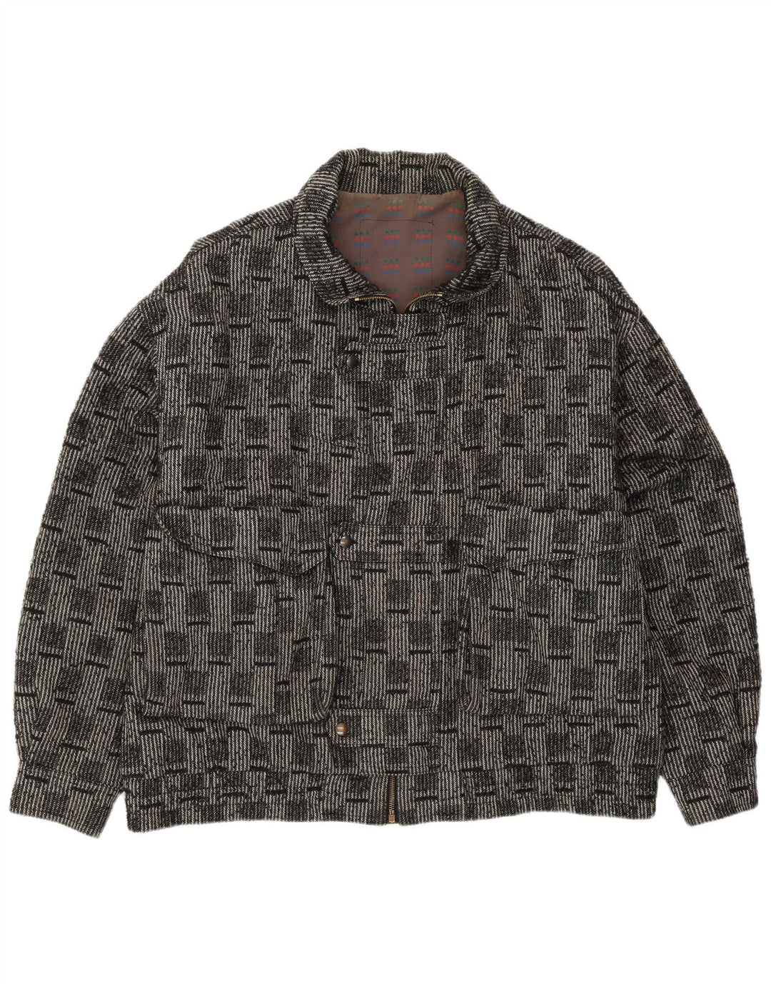 VINTAGE Herren Bomberjacke IT 52 XL grau karierte Wolle