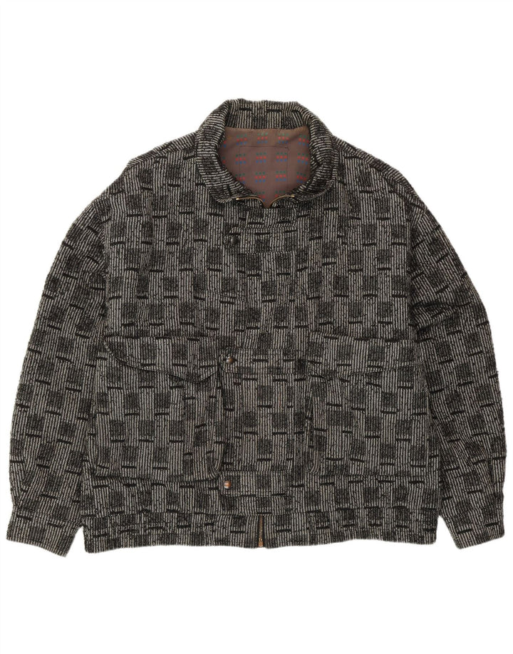 VINTAGE Herren Bomberjacke IT 52 XL grau karierte Wolle