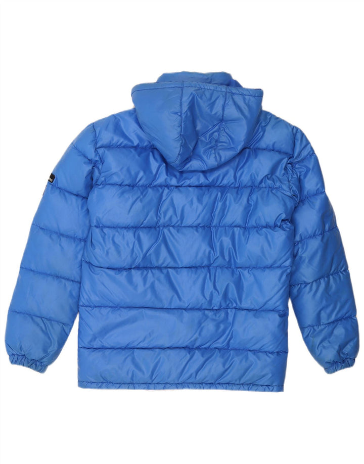 Wattierte Vintage-Herrenjacke mit Kapuze, UK 38, mittelblaues Polyamid