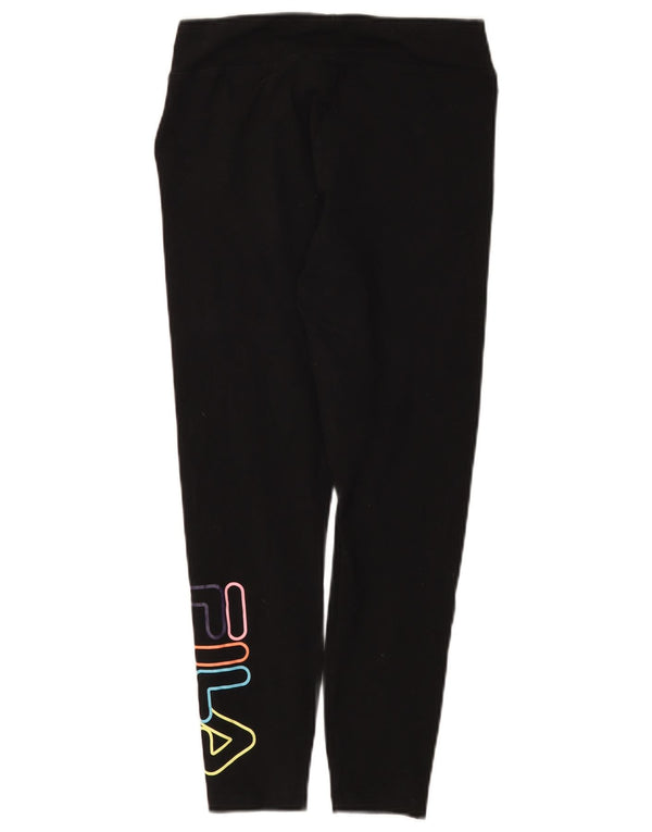 Fila Womens Graphic Crop Leggings UK 12 Mittelschwarze Baumwolle