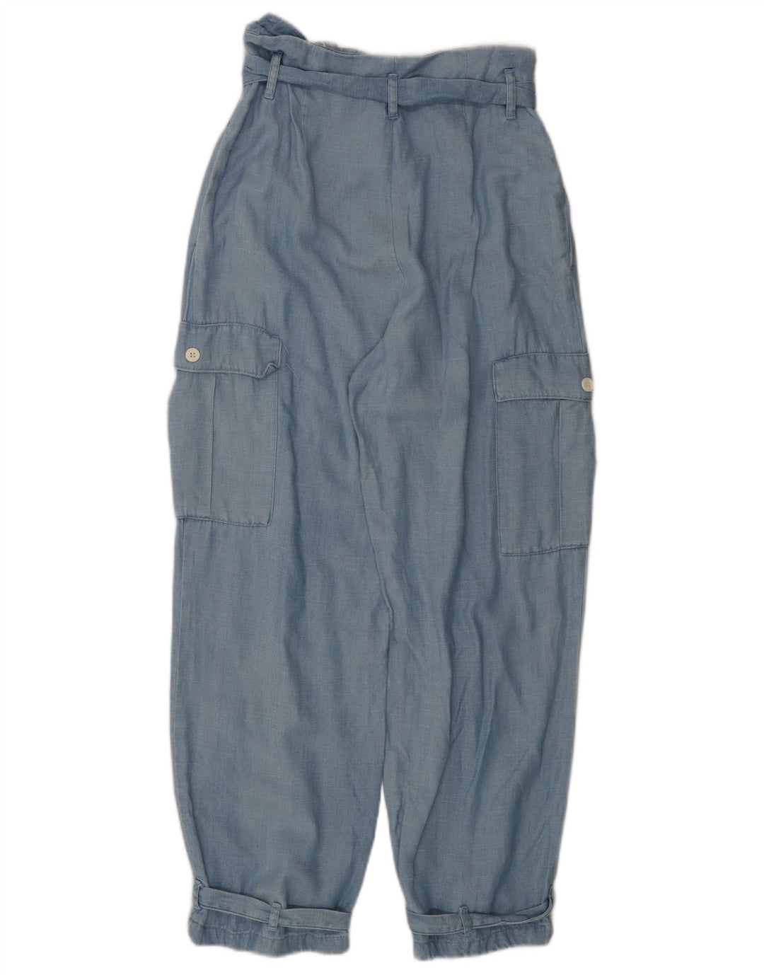 ZARA Damen Cargohose mit hoher Taille, lockere Passform, Größe S, W26, L26, Blau