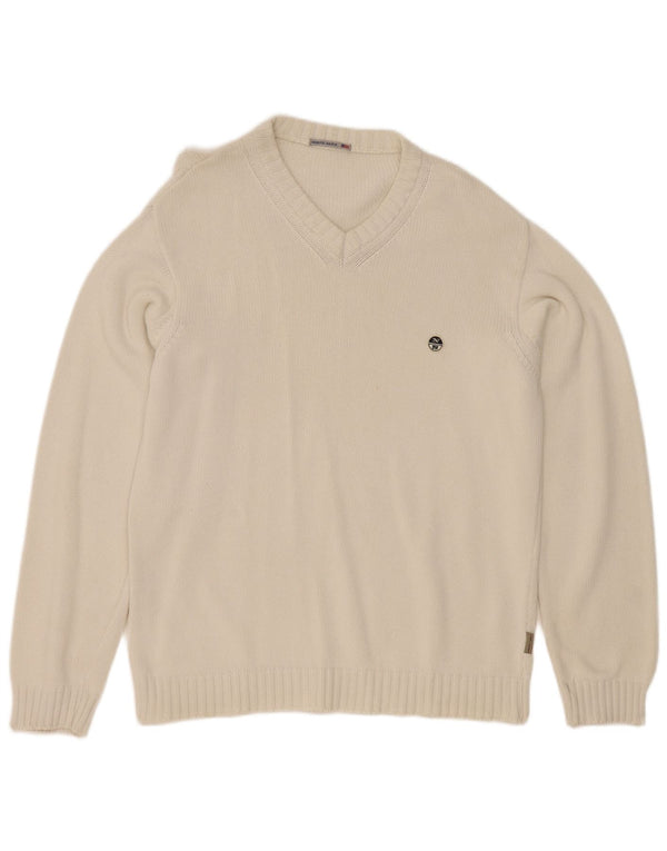 North Sails Herren-Pullover mit V-Ausschnitt aus mittelweißer Baumwolle