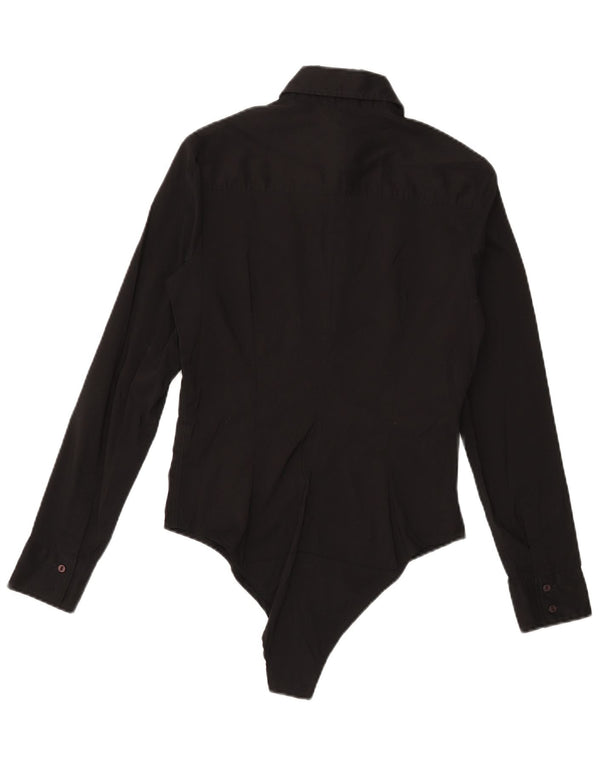 Trussardi Womens Long Sleeve Bodysuit UK 12 Medium Black Cotton