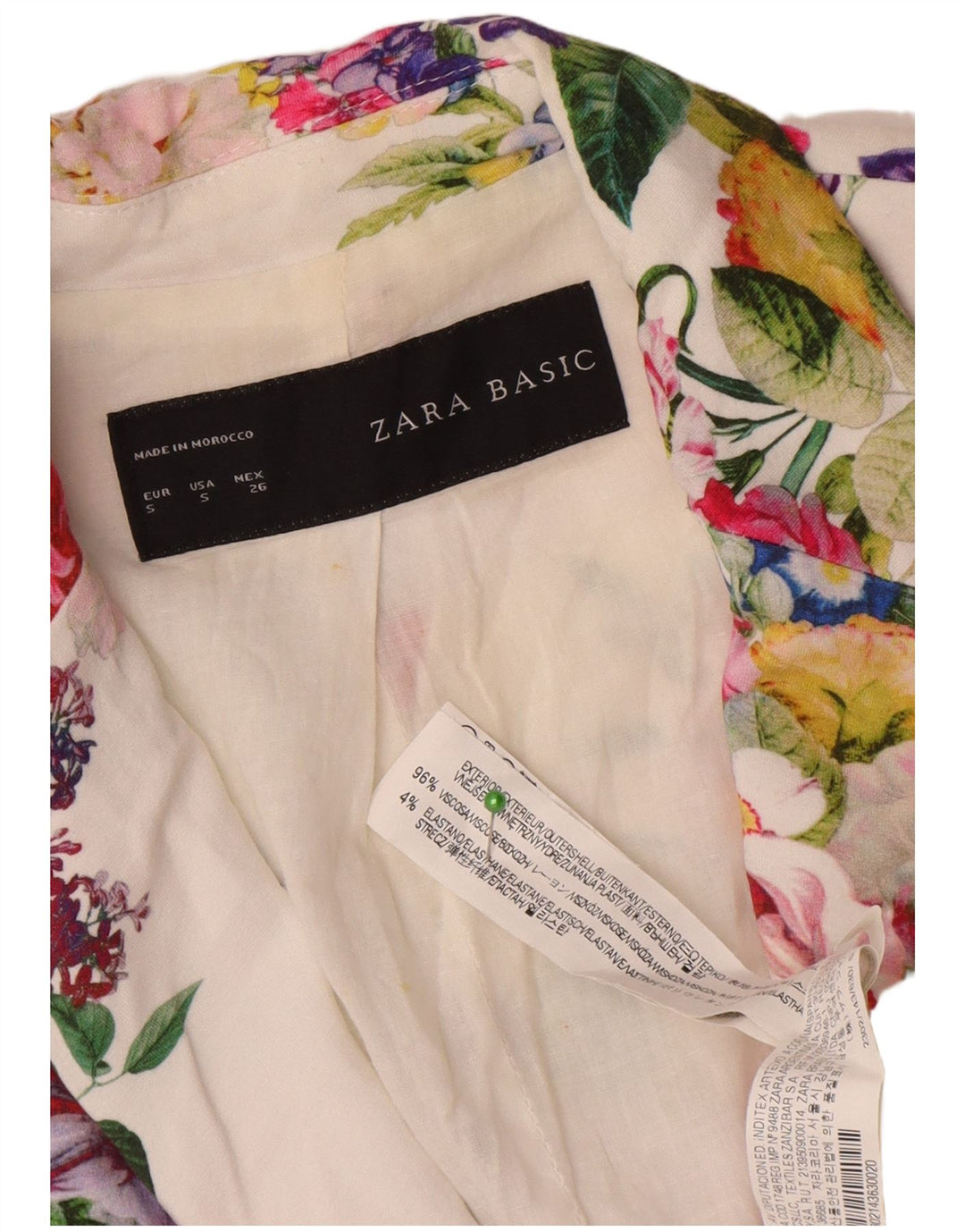 Zara Damen 1-Knopf-Blazerjacke UK 10 Kleine weiße Viskose mit Blumenmuster