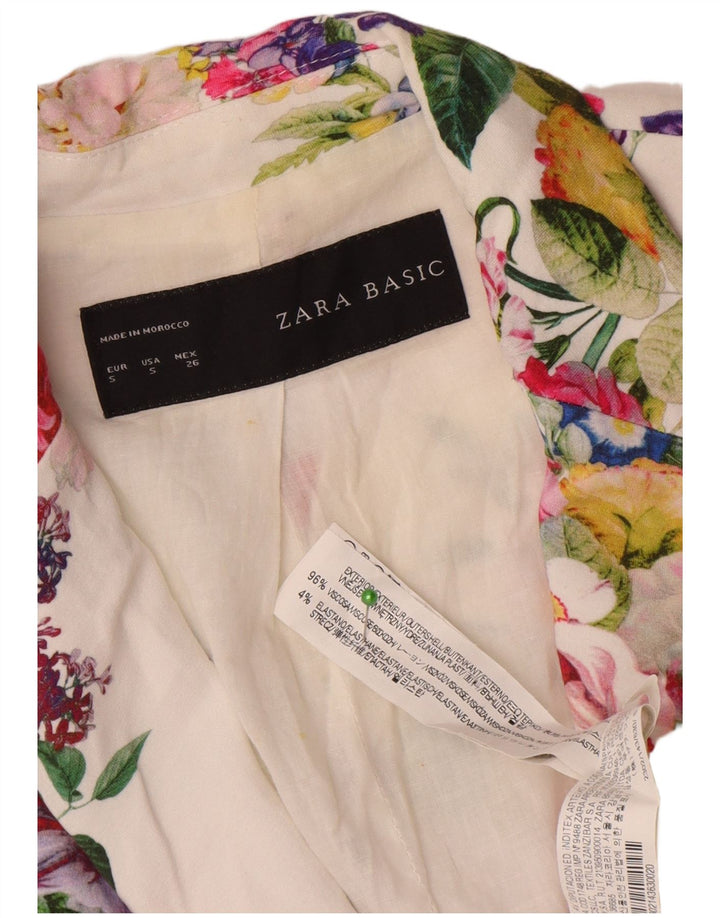 Zara Damen 1-Knopf-Blazerjacke UK 10 Kleine weiße Viskose mit Blumenmuster