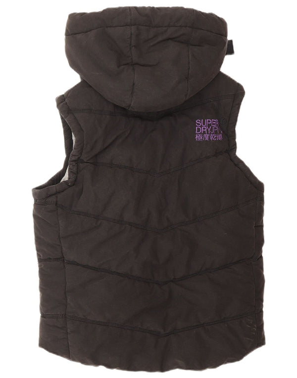 Superdry Wattierte Damen-Weste mit Kapuze, UK 16, Größe L, Schwarz, Baumwolle, Winter