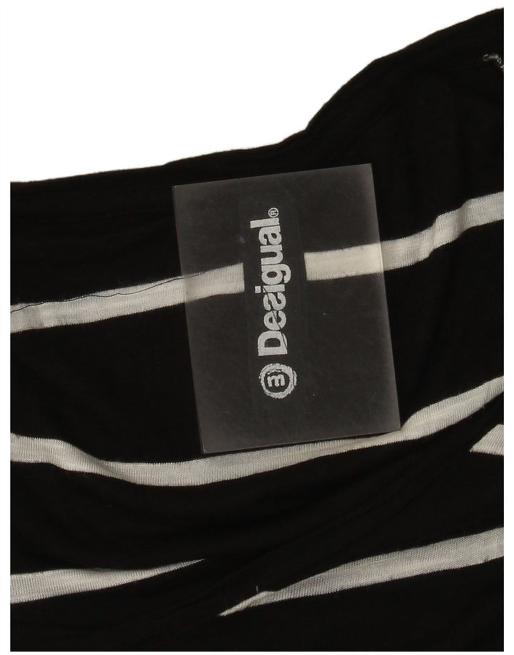 Desigual Damen Grafik-Langarm-Tunika-Top UK 12 Medium Schwarz gestreift