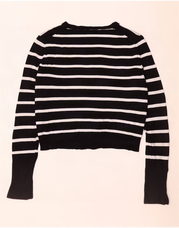 Zara Damen Crop Cardigan Pullover UK 14 Mittelschwarz gestreifte Viskose