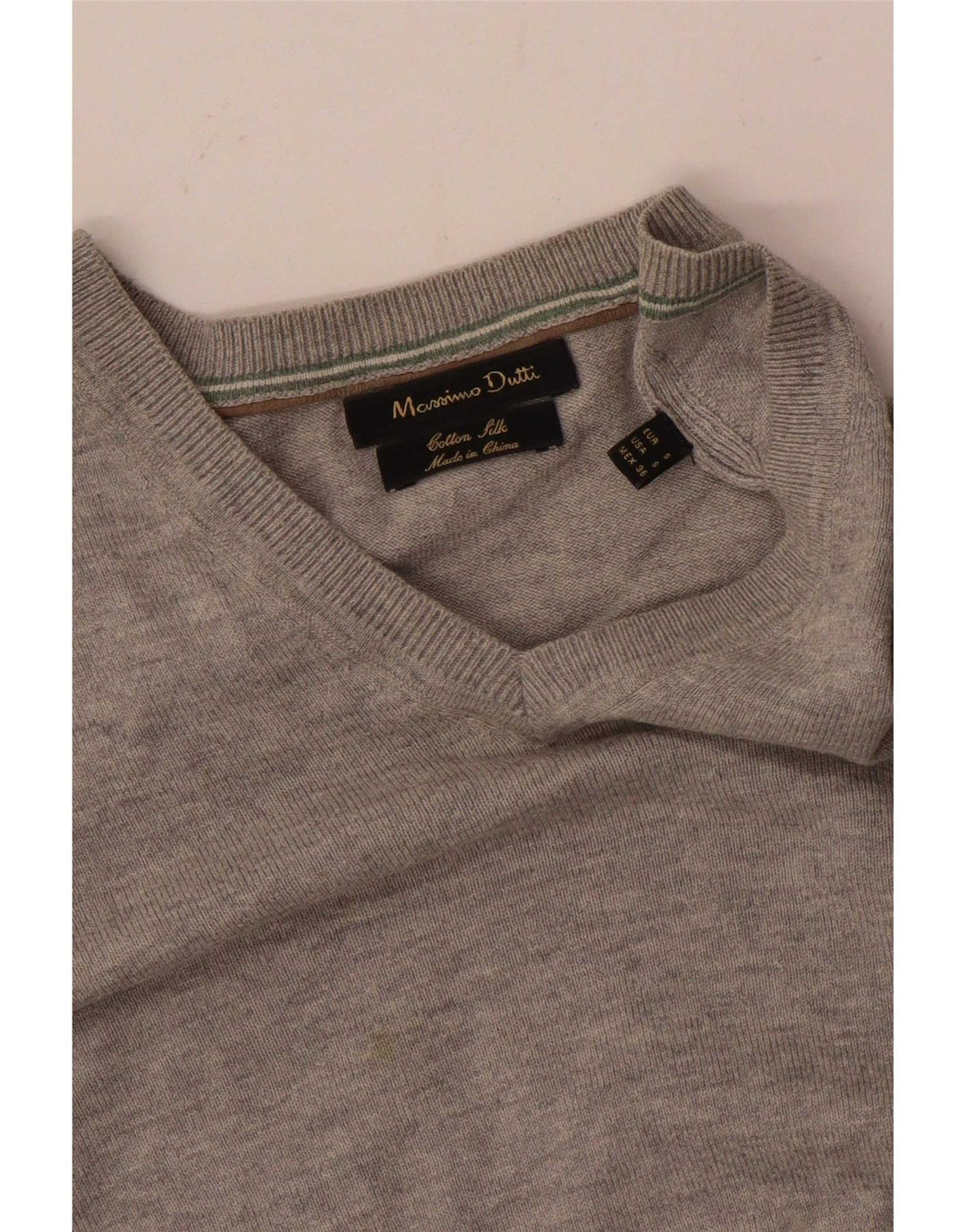 Massimo Dutti Herren-Pullover mit V-Ausschnitt, klein, grau gefleckte Baumwolle