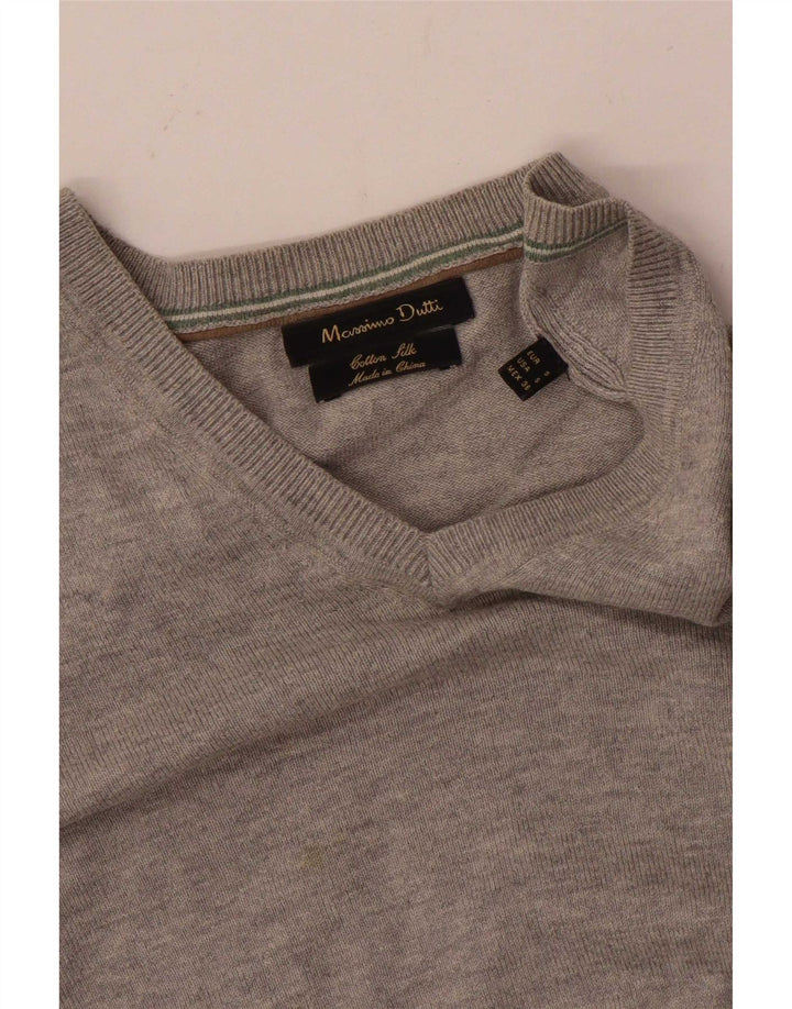 Massimo Dutti Herren-Pullover mit V-Ausschnitt, klein, grau gefleckte Baumwolle