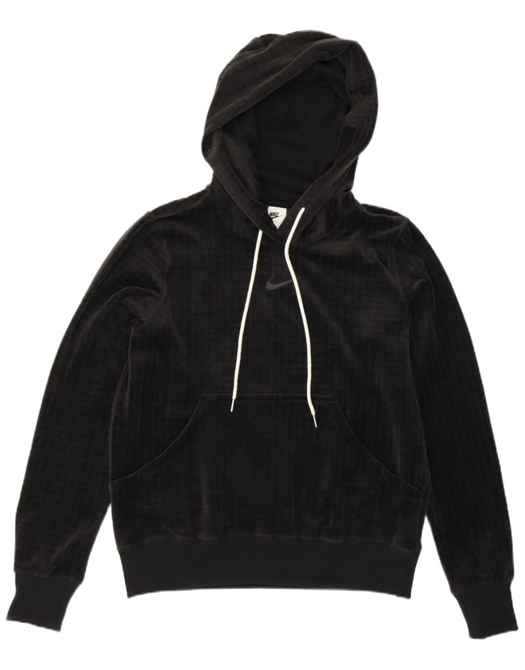 NIKE Womens Velour Oversized Hoodie Jumper UK 10 Small Black Check