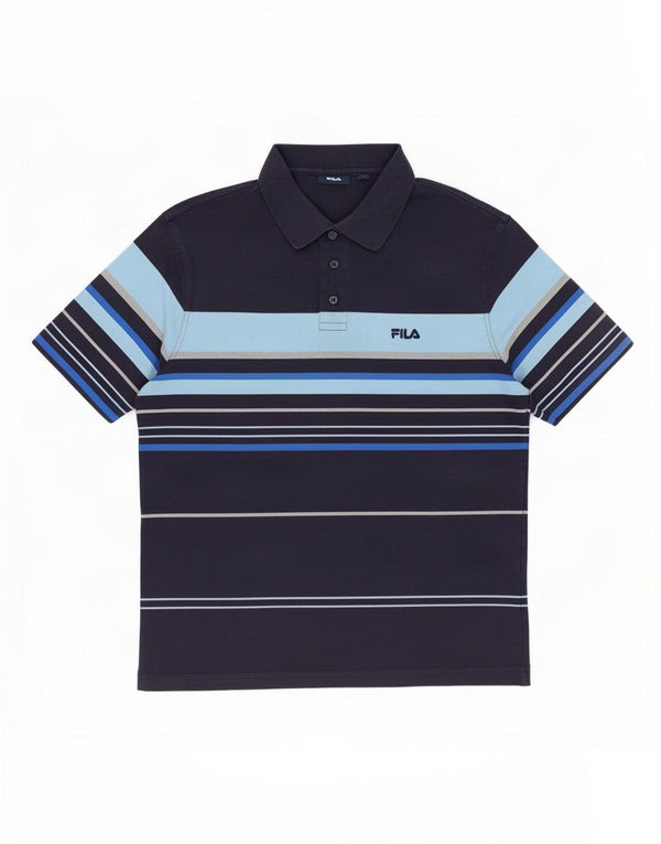 Fila Herren-Poloshirt, groß, marineblau, gestreift, Baumwolle