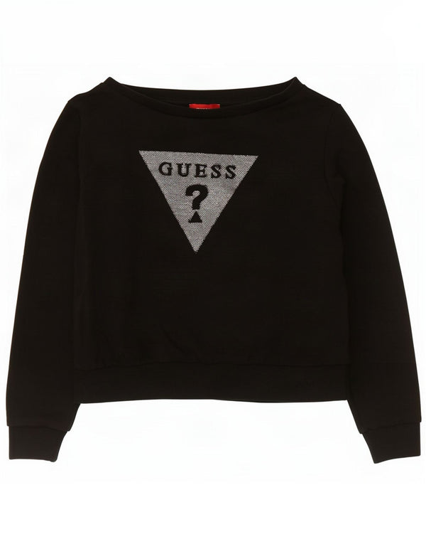 Guess Damen Crop Graphic Sweatshirt Pullover UK 14 Mittelschwarze Baumwolle