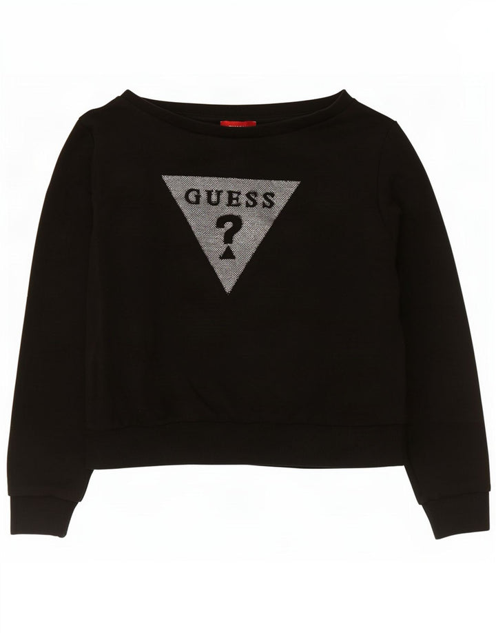 Guess Damen Crop Graphic Sweatshirt Pullover UK 14 Mittelschwarze Baumwolle