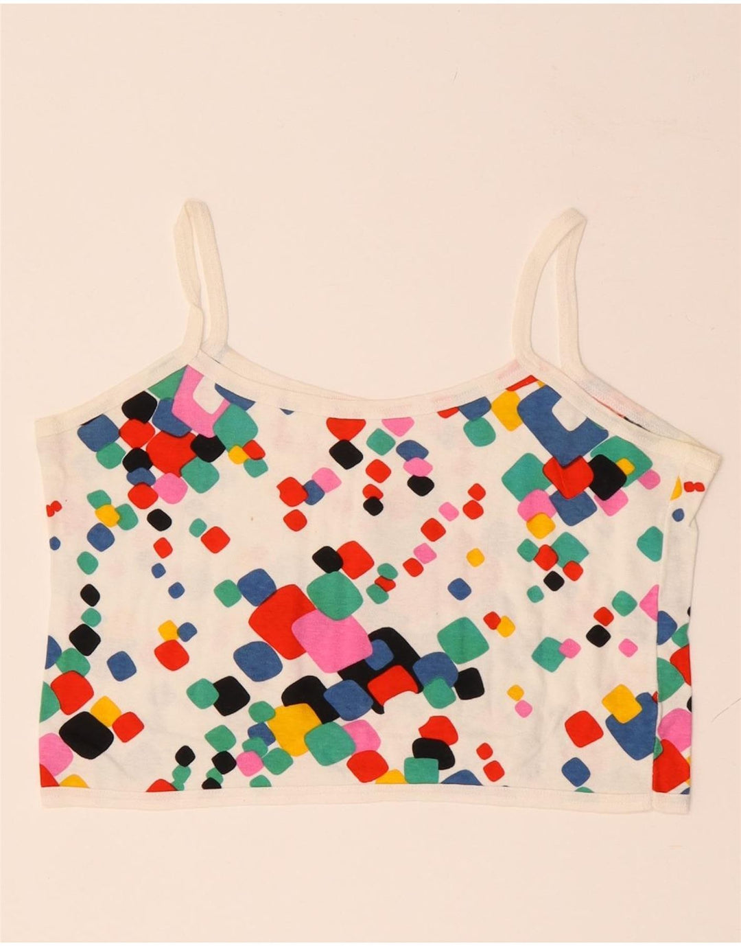 VINTAGE Damen Crop Cami Top UK 10 Small Mehrfarbig Geometrisch
