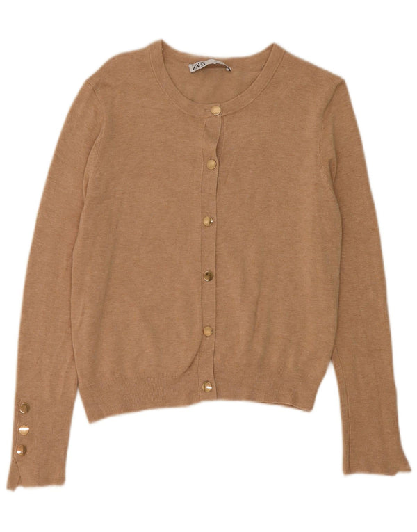 Zara Damen-Cardigan-Pullover UK 14 Large Beige Viskose