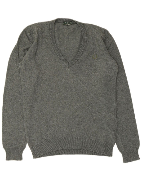 Fred Perry Damen-Pullover mit V-Ausschnitt, UK 12, mittelgraue Wolle