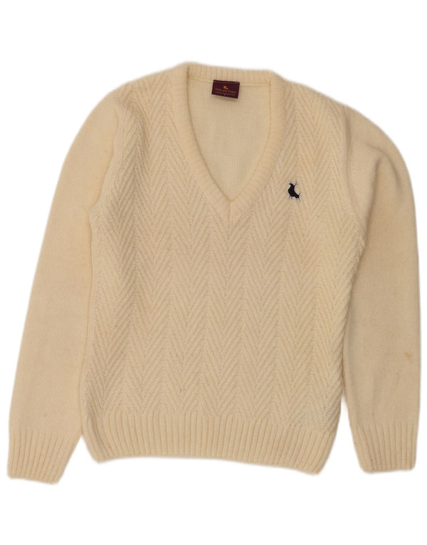 Piel De Toro Damen Crop V-Ausschnitt Pullover Pullover UK 10 Small Off White