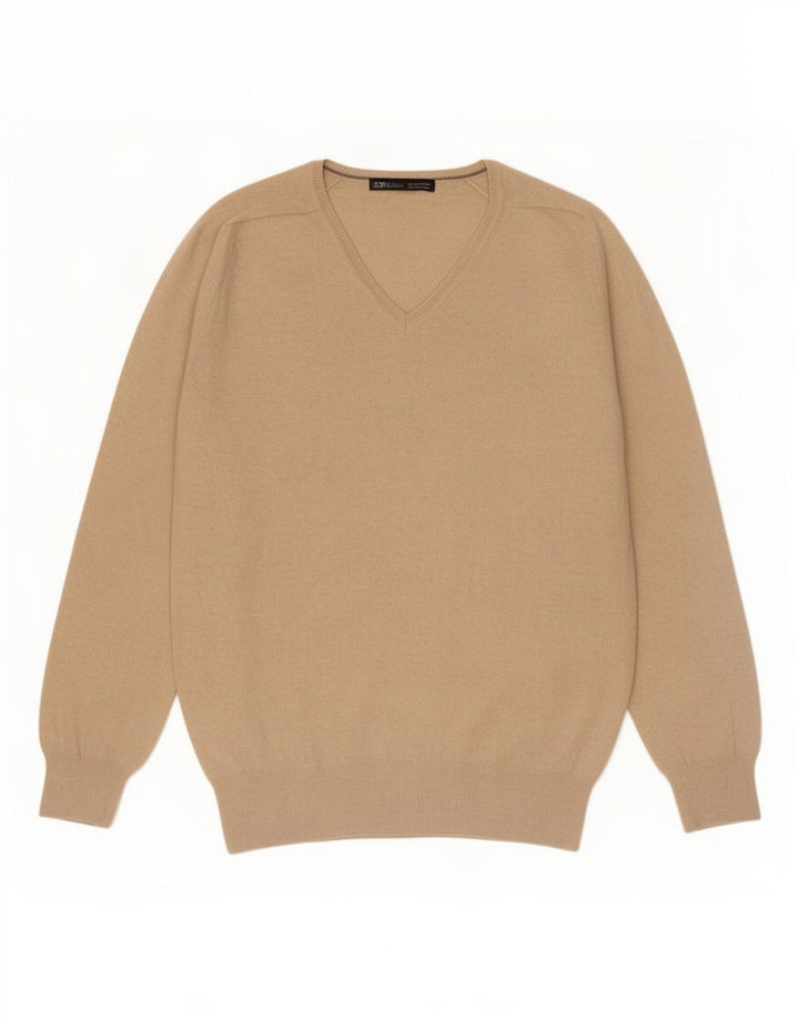 Zara Damen-Pullover mit V-Ausschnitt, groß, Beige