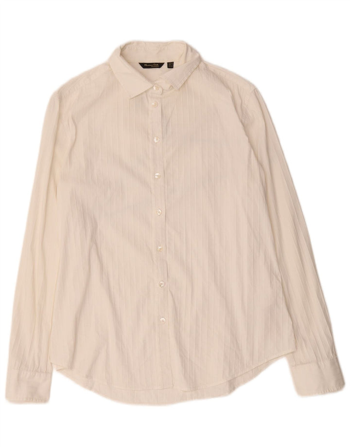 Massimo Dutti Damenhemd EU 42 Große weiß gestreifte Baumwolle