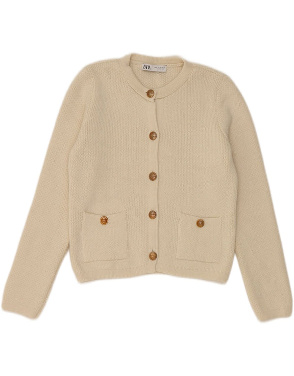 Zara Damen Strickjacke UK 12 Medium Off White Acryl