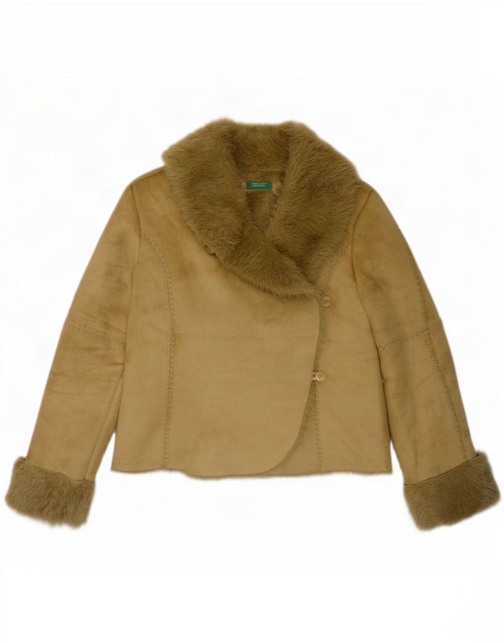 Benetton Damen Sherpa Jacke IT 46 Large Grün Polyester