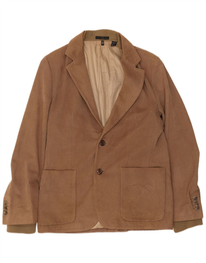 Zara Herren-Blazer mit 2 Knöpfen, EU 50, mittelbraune Baumwolle