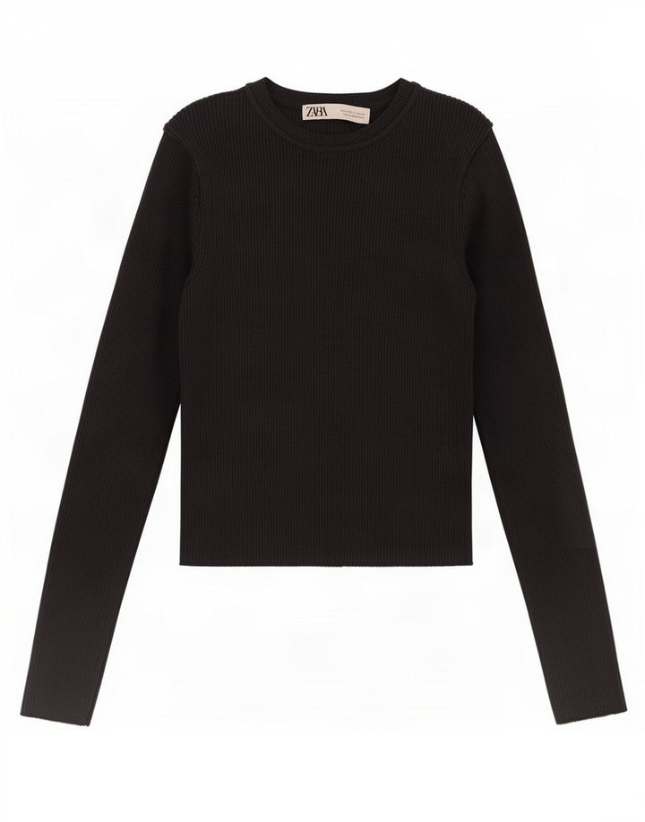 Zara Damen Top Langarm UK 8 Small Schwarze Viskose
