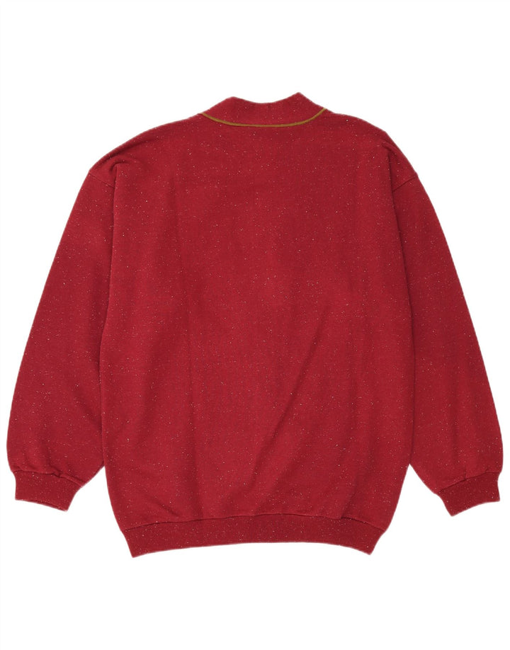 Vintage Herren-Cardigan-Pullover, groß, Burgunderrot meliert