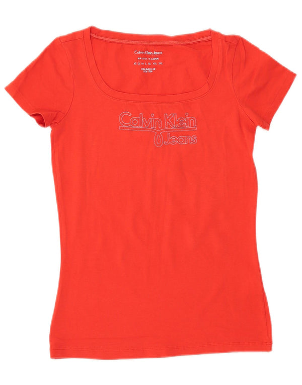 CALVIN KLEIN JEANS Damen Grafik T-Shirt Top UK 8 Small Rote Baumwolle