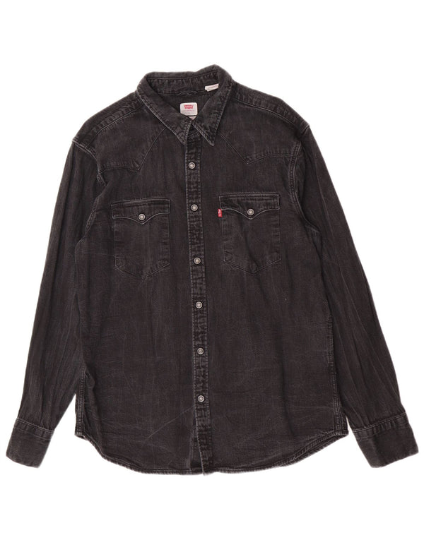 Levi's Herren Standard Denim Hemd Größe L Grau Baumwolle