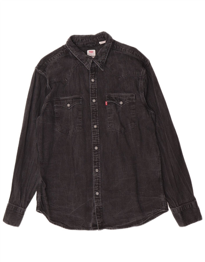 Levi's Herren Standard Denim Hemd Größe L Grau Baumwolle