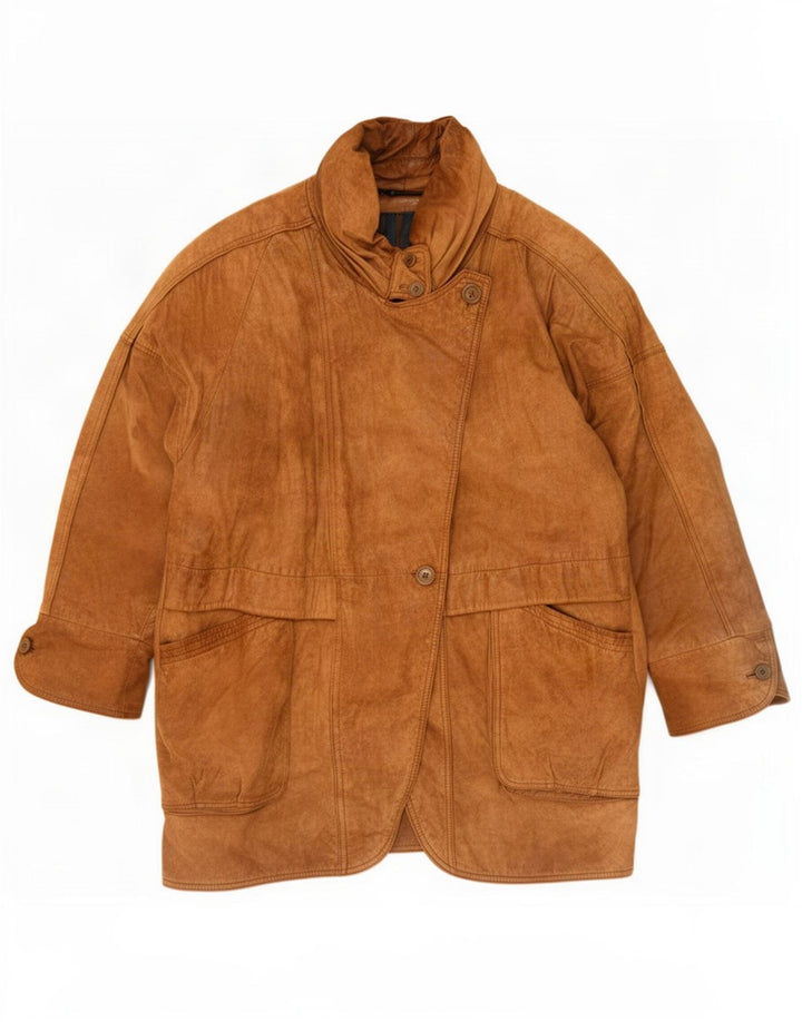 Montes Damen Übergroßer Ledermantel UK 18 XL Braun