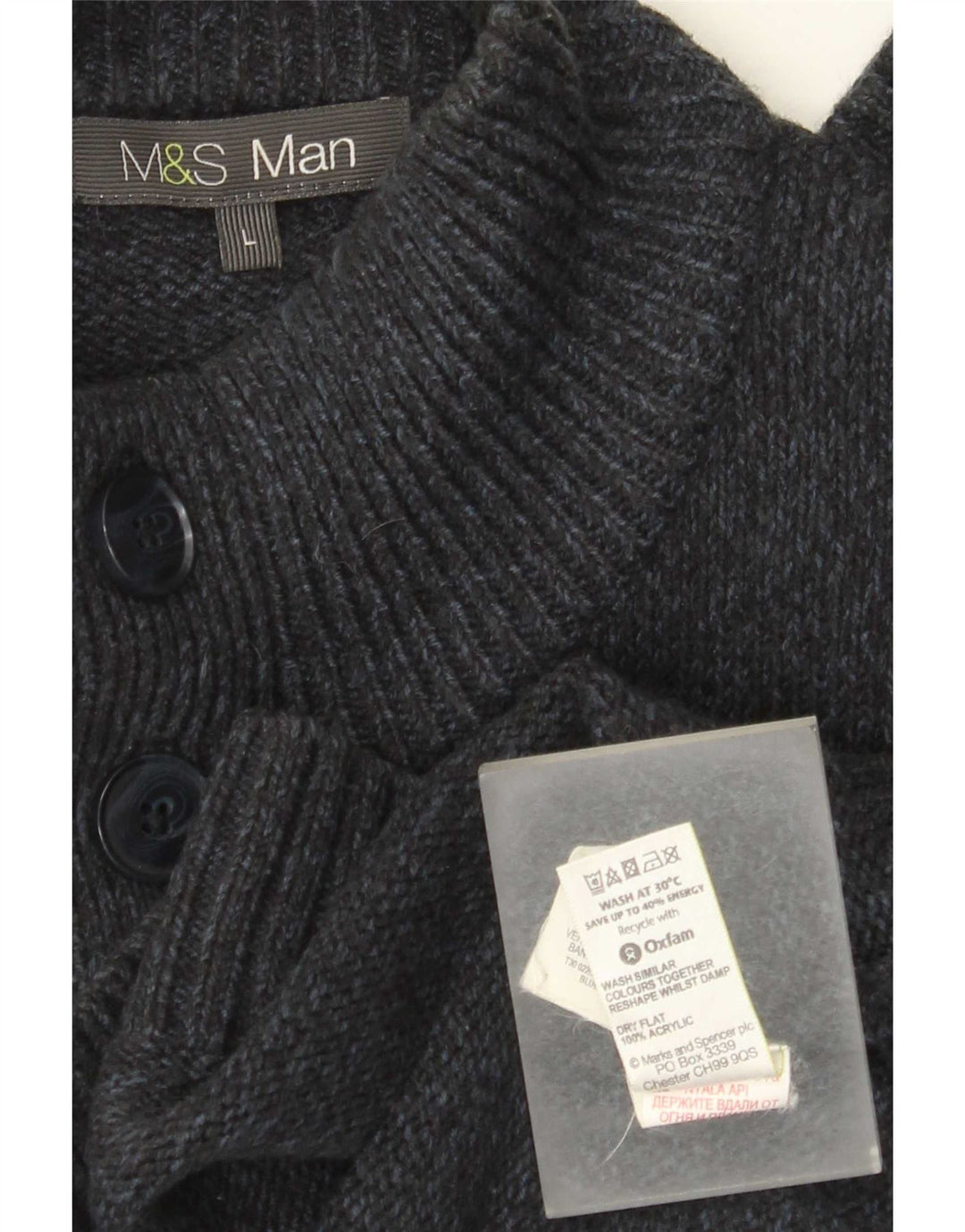Marks & Spencer Herren-Pullover mit Knopfkragen, groß, Marineblau meliert