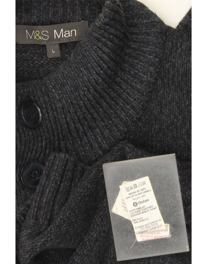Marks & Spencer Herren-Pullover mit Knopfkragen, groß, Marineblau meliert