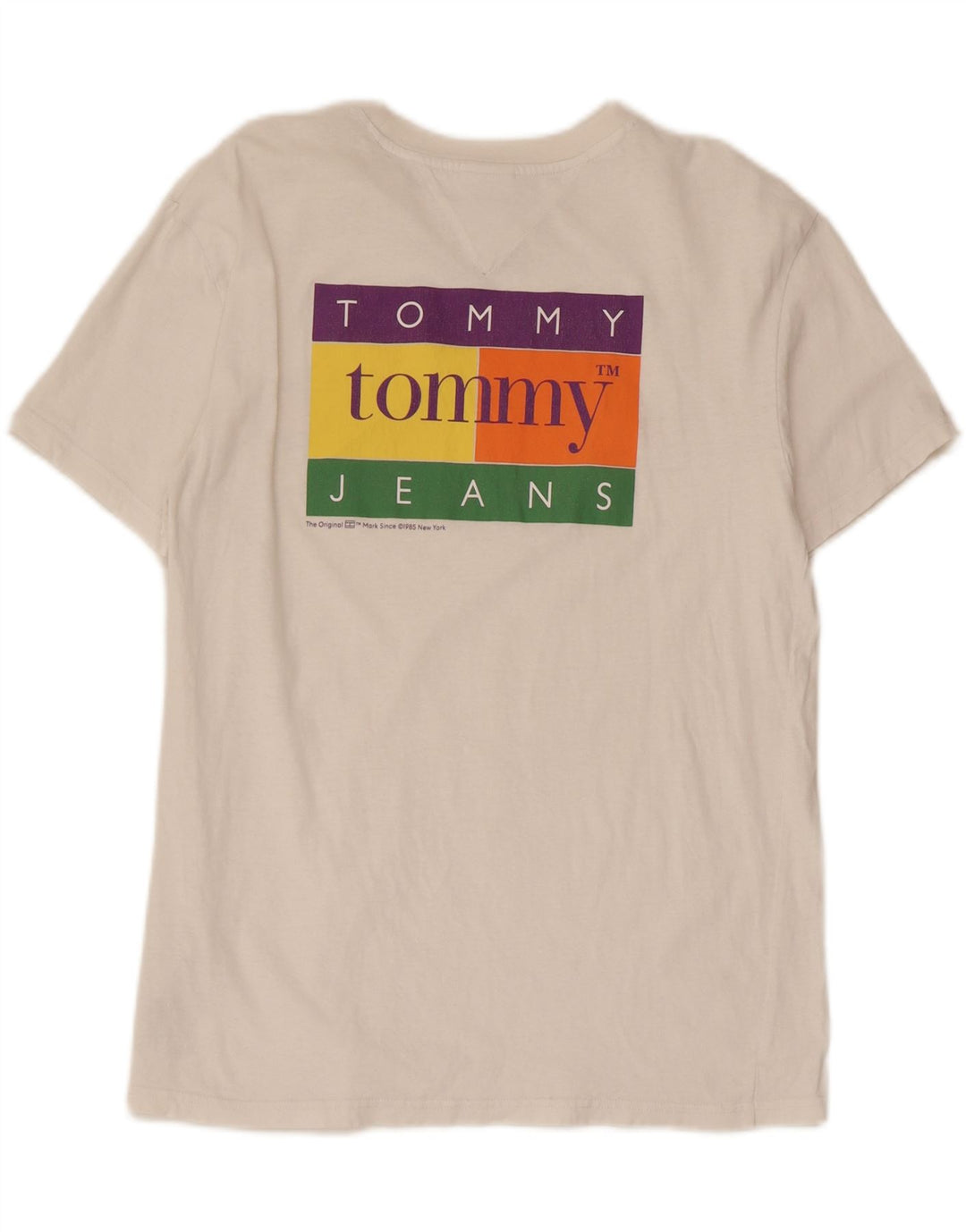TOMMY HILFIGER Mens Graphic T-Shirt Top Small White Cotton Vintage Tommy Hilfiger and Second-Hand Tommy Hilfiger from Messina Hembry 