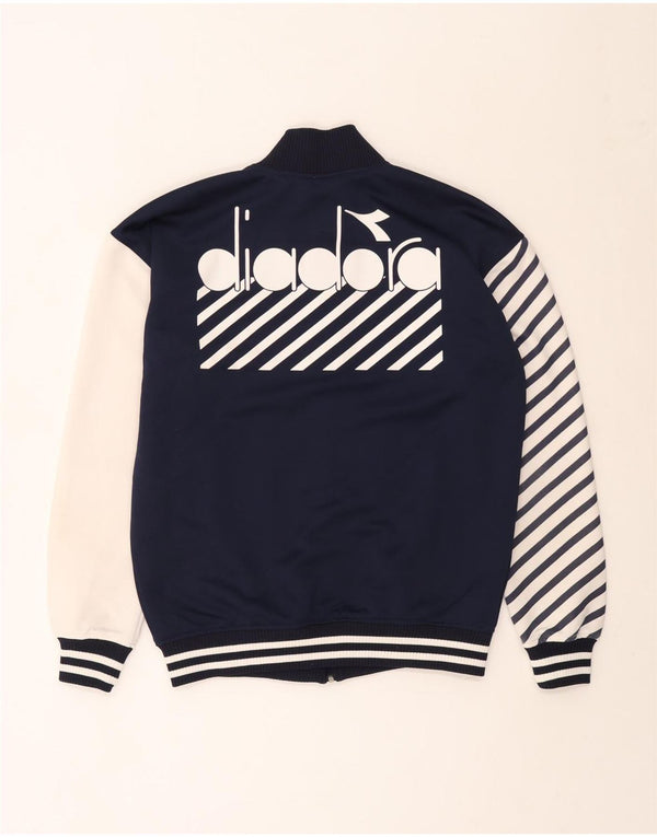 Diadora Mens Graphic Tracksuit Top Jacket XS Navy Blue Striped Sports