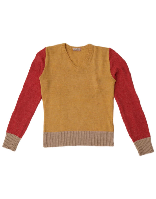 Max & Co. Womens Crop V-Neck Jumper Sweater UK 10 Small Yellow Colourblock