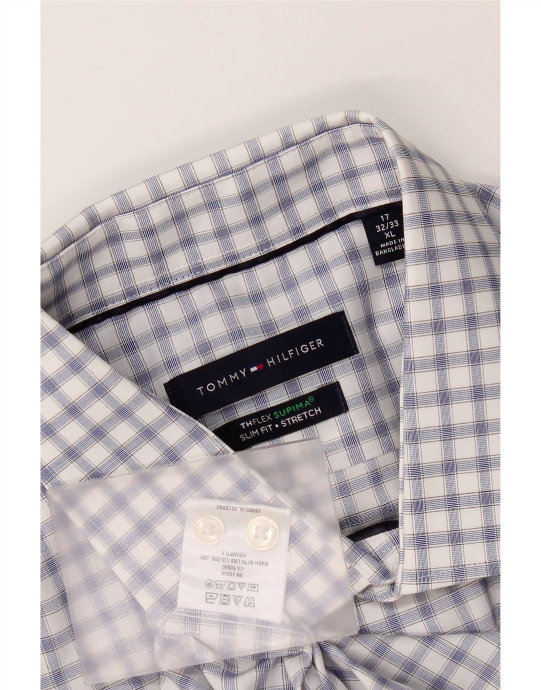 Tommy Hilfiger Damen-Slim-Fit-Hemd XL aus blauer Gingham-Baumwolle