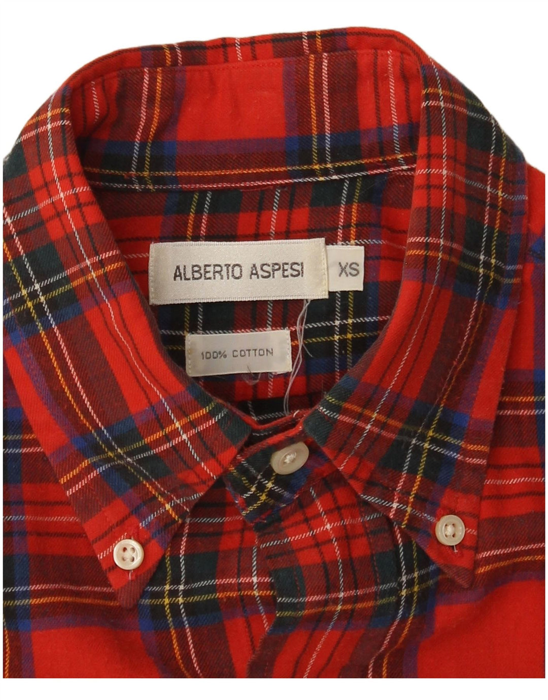 Alberto Aspesi Herren-Flanellhemd XS, rot kariert, Baumwolle