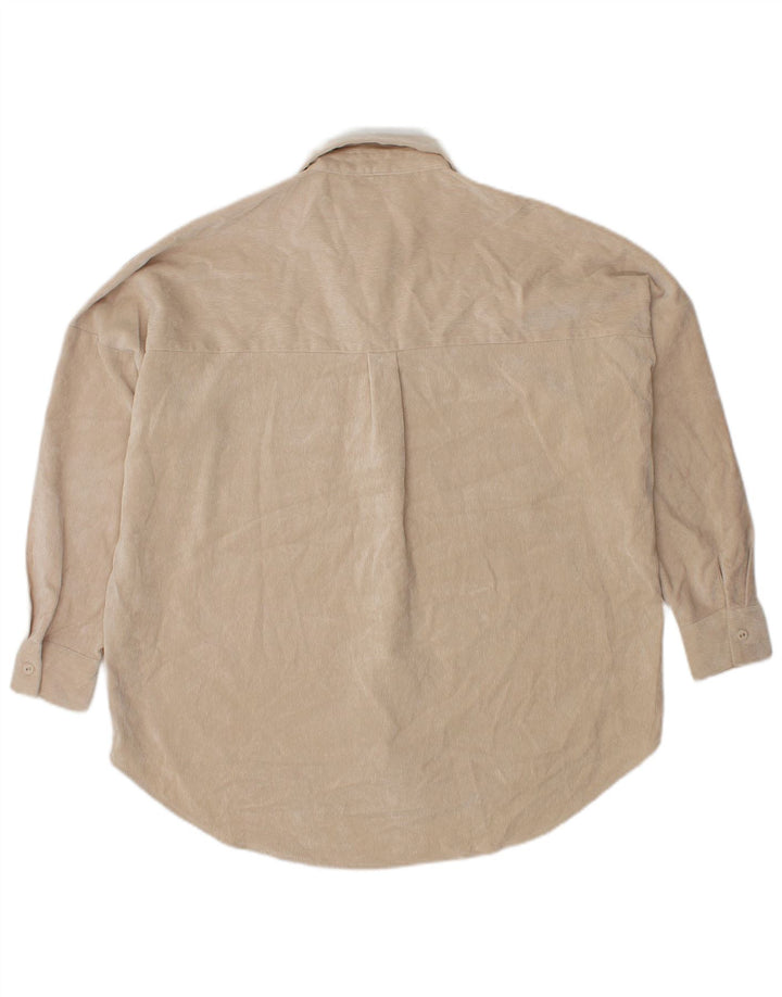Zara Damen Übergroßes Velourshemd UK 6 XS Beige Polyester