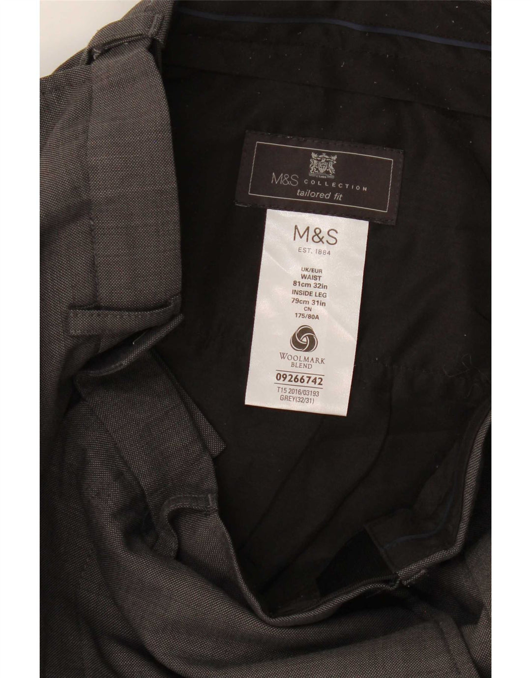 Marks & Spencer Herren-Anzughose mit maßgeschneiderter Passform, gerade, W32, L26, graue Wolle
