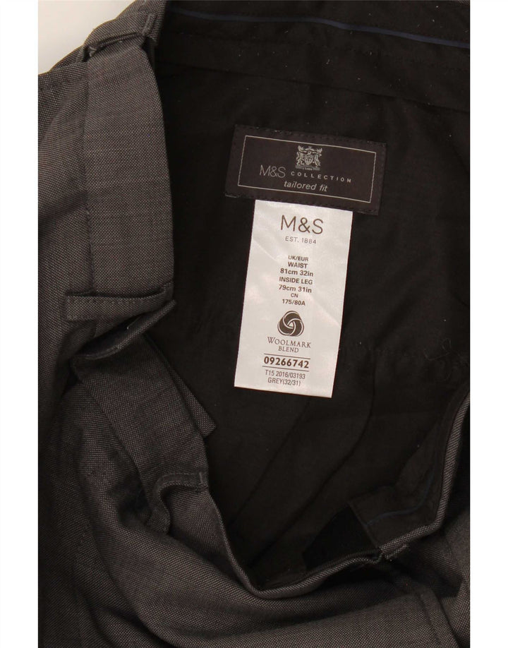 Marks & Spencer Herren-Anzughose mit maßgeschneiderter Passform, gerade, W32, L26, graue Wolle